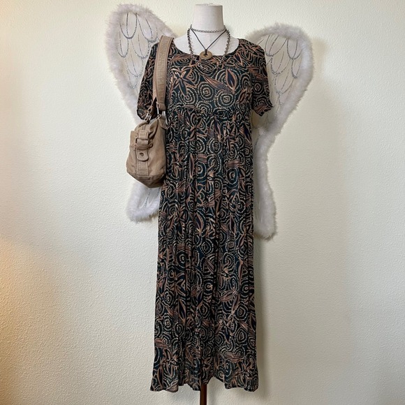 The Unbranded Brand Dresses & Skirts - Indie Grunge Granola Girl‎ Brown Green Maxi Dress Pleated Sheer Babydoll 90s